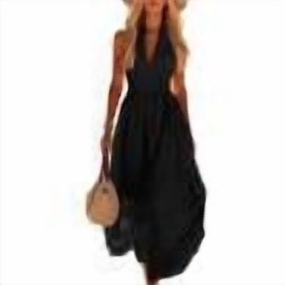 Yangnuo Women's Collared Sleeveless Button Front Maxi Dress Ladies Solid Color A-Line Casual Shirt Dress Black L