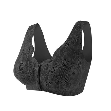 Crunowin Women s Front Closure Bra  Wire Free Comfort Durable Plus Size Push Up Full Coverage Everyday Underwear Black M