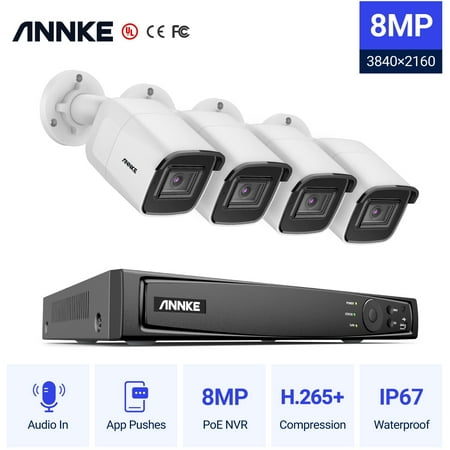 ANNKE 4K Ultra HD Poe Network Video Security System 8CH 4K H.265 Surveillance NVR 4x4K HD IP67 POE CCTV Cameras without HDD