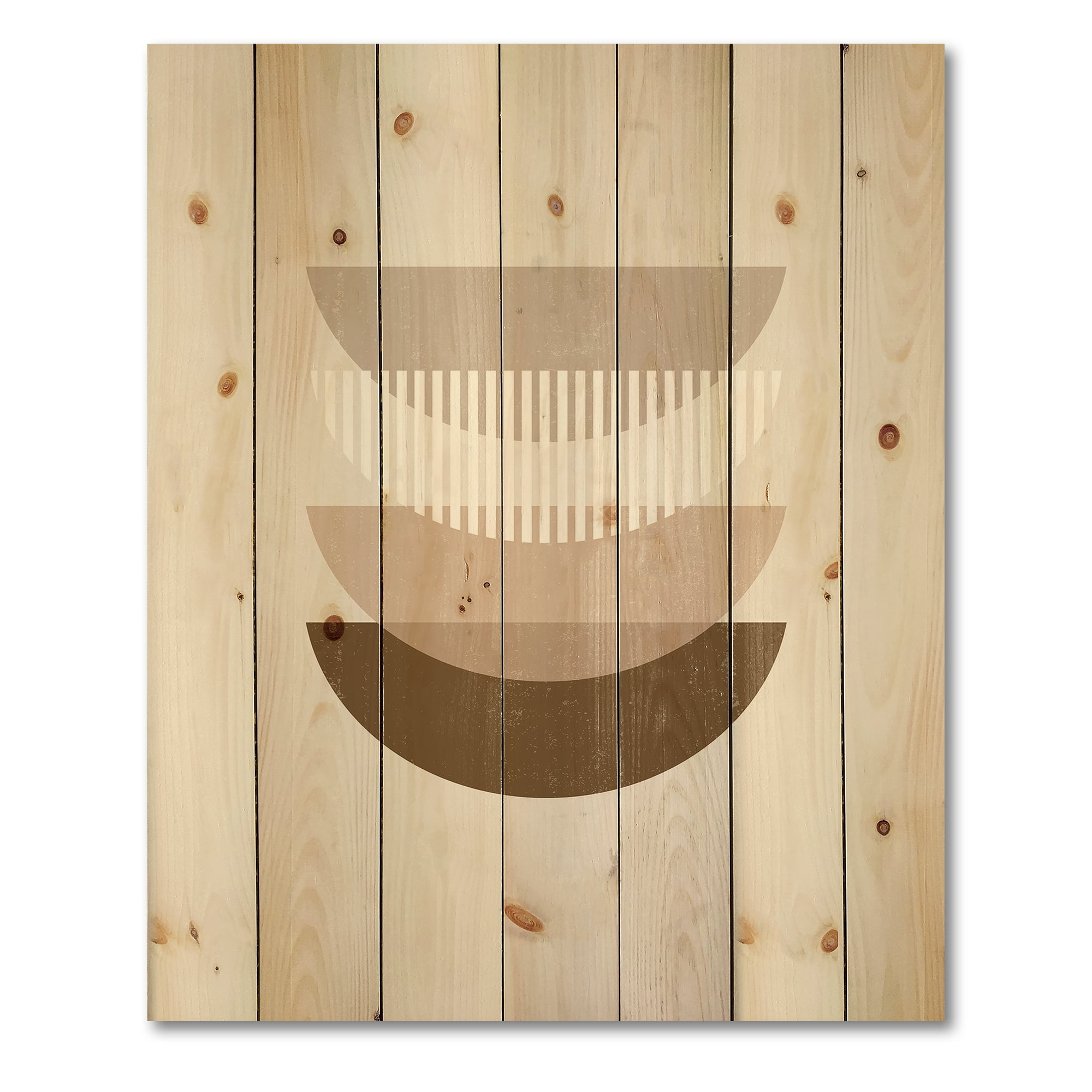 Designart 'Abstract Moon and Sun Geometric Print III' Modern Print on Natural Pine Wood