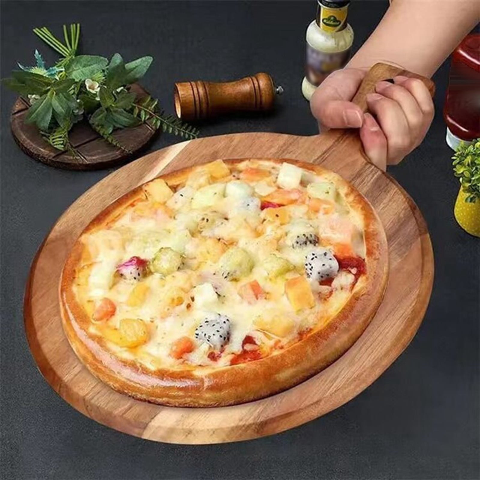 FXMLRLK Acacia Wood Cutting Board with Handle,11.8inch Chopping Board Round Cutting Board for Kitchen Charcuterie Board Tray Teak Meat Cheese Board Bread Serving Platter Butcher Block Pizza Board