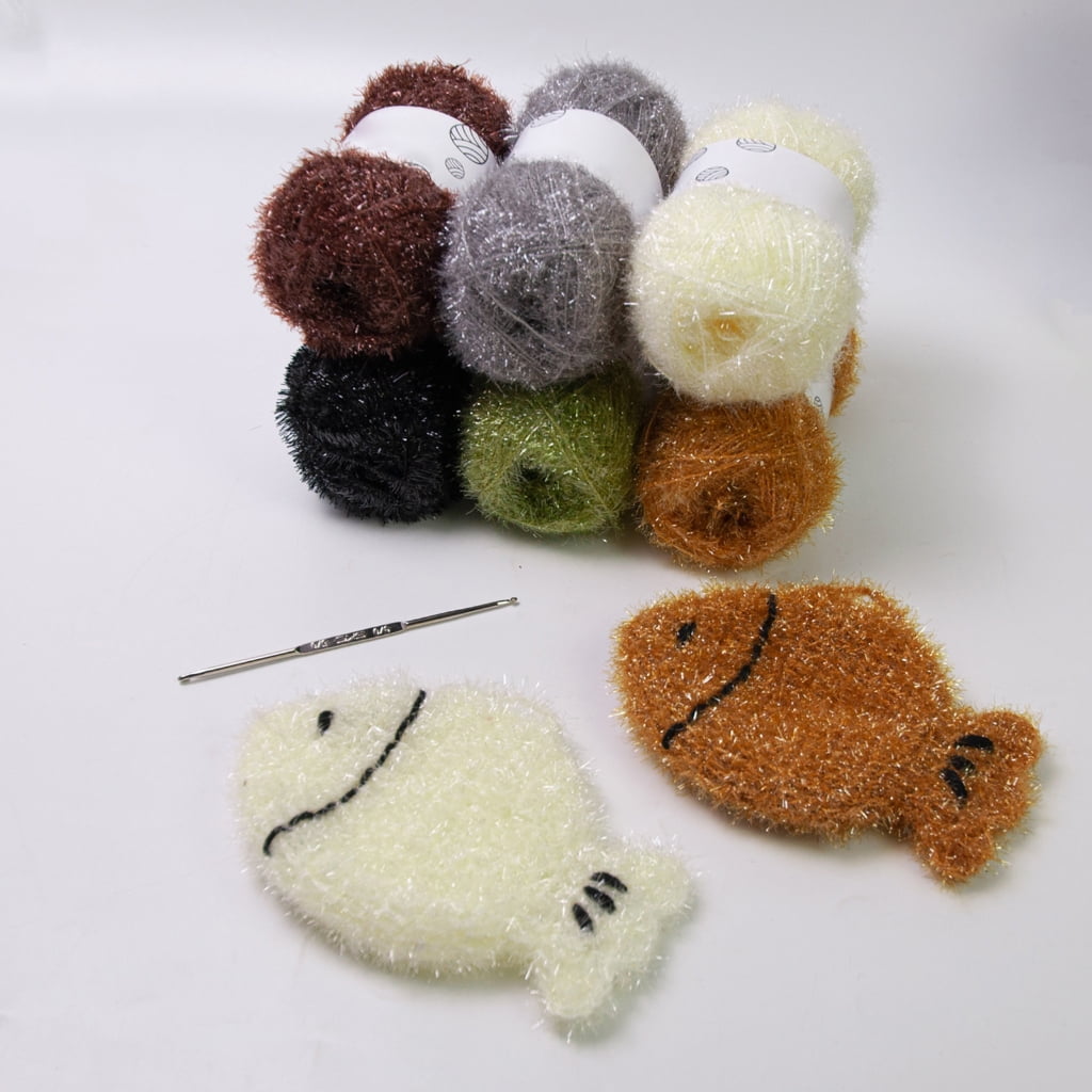 PatungKu Sparkles Dish Scrubby Yarn Crochet Yarn with Hook Polyester Yarn Crochet Yarn
