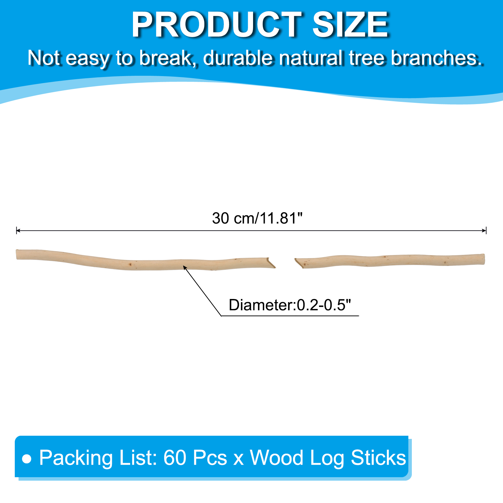 Uxcell 60 Pcs / 30cm Wood Log Sticks, 0.2-0.5inch inch in Diameter Natural Wood Craft Sticks, Dried Wood Sticks Decorative Wood Branch Sticks for DIY Crafts Accessory Photo Props, Wood Color