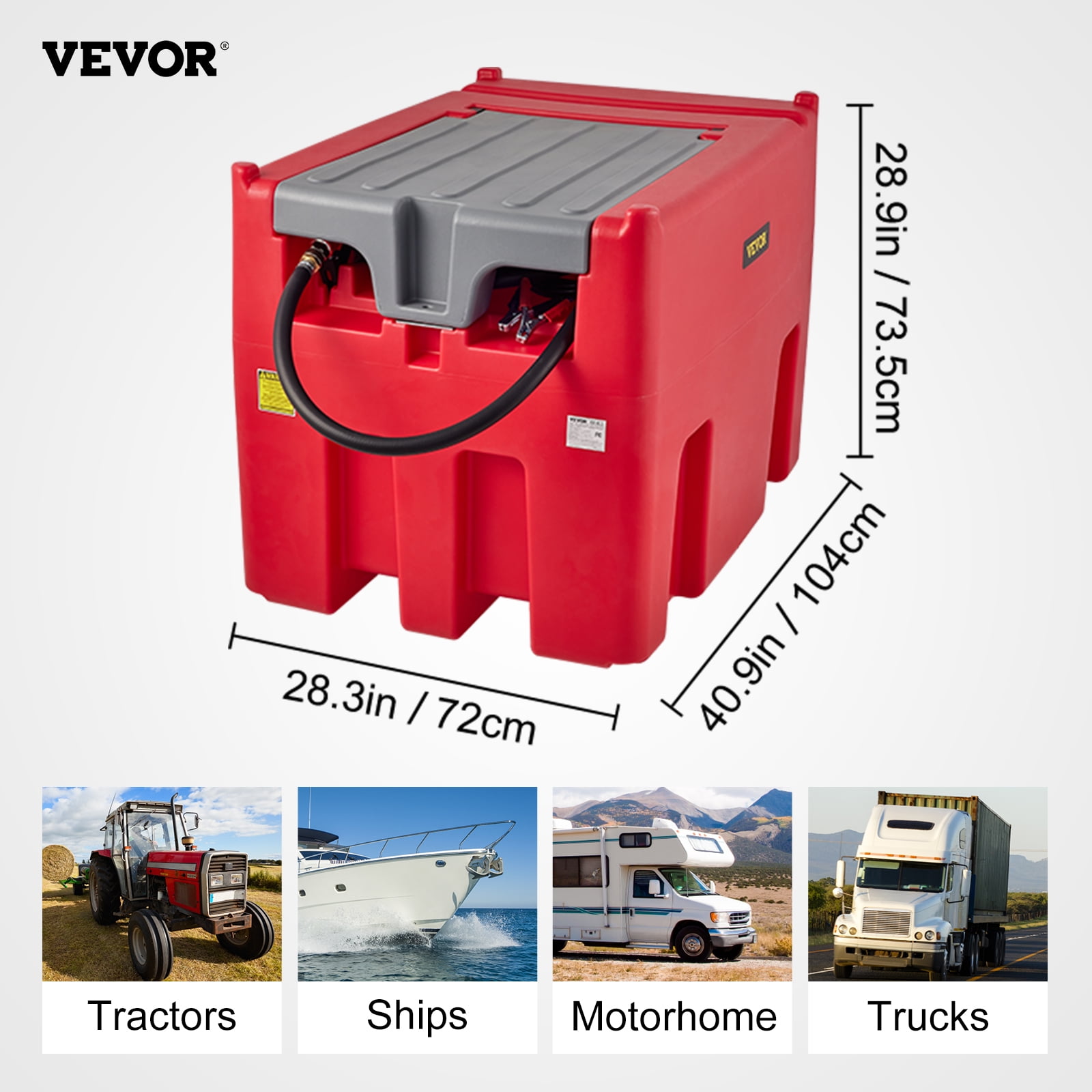 VEVOR Portable Diesel Tank, 116 Gallon Capacity & 10 GPM Flow Rate, Diesel Fuel Tank with 12V Electric Transfer Pump and 13.1ft Rubber Hose, PE Diesel
