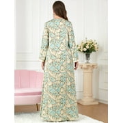 OBEEII Muslim Abaya Dress for Women Elegant Floral Islamic Dubai Long Sleeve Kaftan Maxi Dress Eid Party Loose Fit Muslim Prayer Dresses