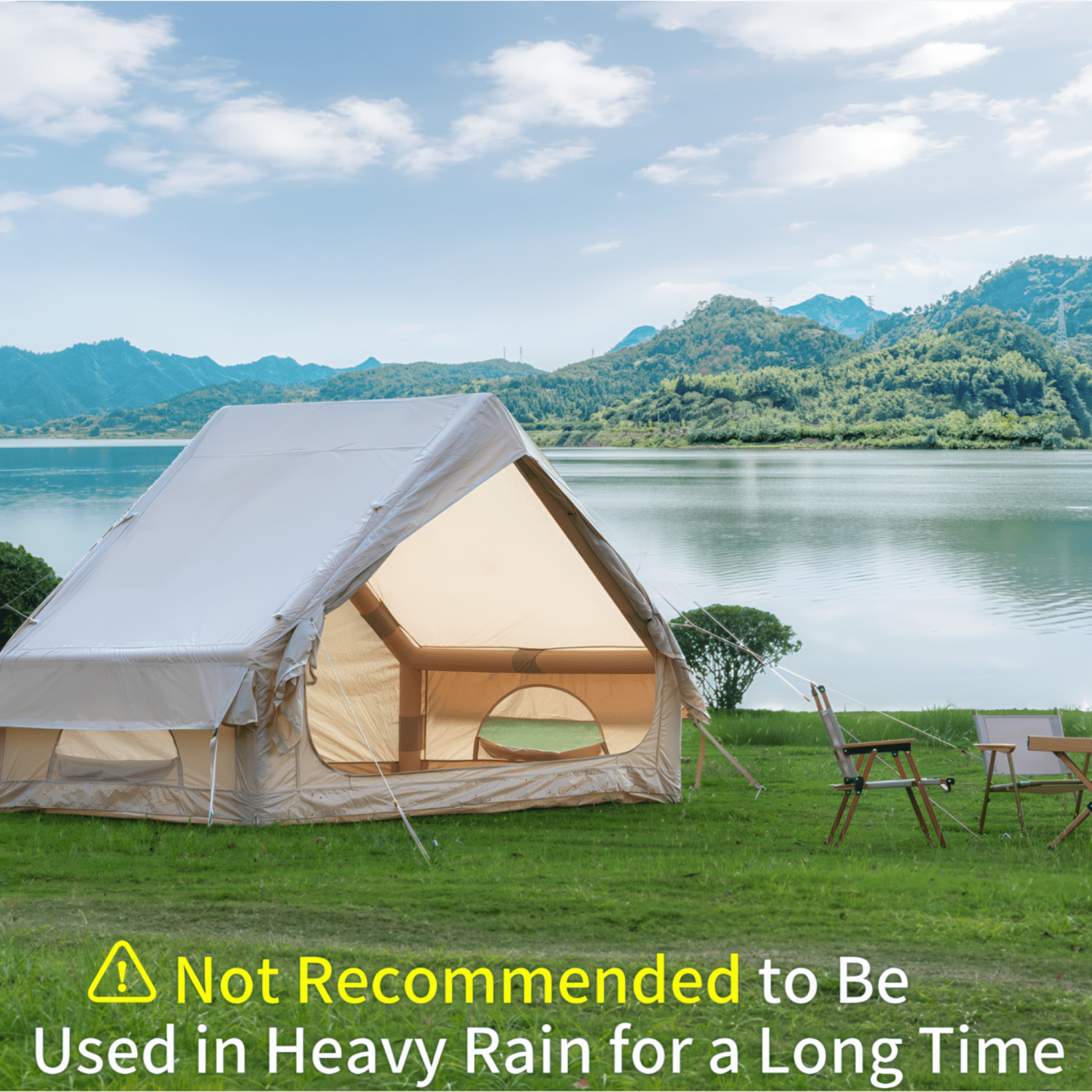 Inflatable Tent with Pump, 4-6 Person Instant Glamping Camping Tents House, Easy Setup Blow Up Family Tents for 4 Seasons, Waterproof Inflatable Tent for Camping with 12 Mesh Windows, khaki