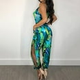 thumbnail image 4 of Kayannuo Wide Leg Pants for Women Christmas Spring Summer Womens Wide Leg Pants Striped Printed Sling Hollow Leg Siamese Pants With Belt Green, 4 of 9