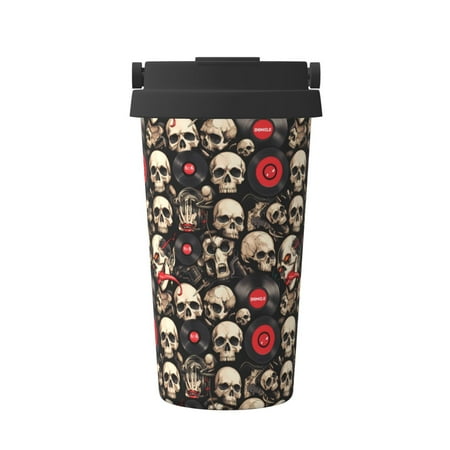 

Salouo rock record Skull Print Coffee Travel Mug Spill Proof with Lid-Stainless Steel Vacuum Insulated Tumbler - Thermos Cup for Keep Hot/Ice Coffee Tea and Beer