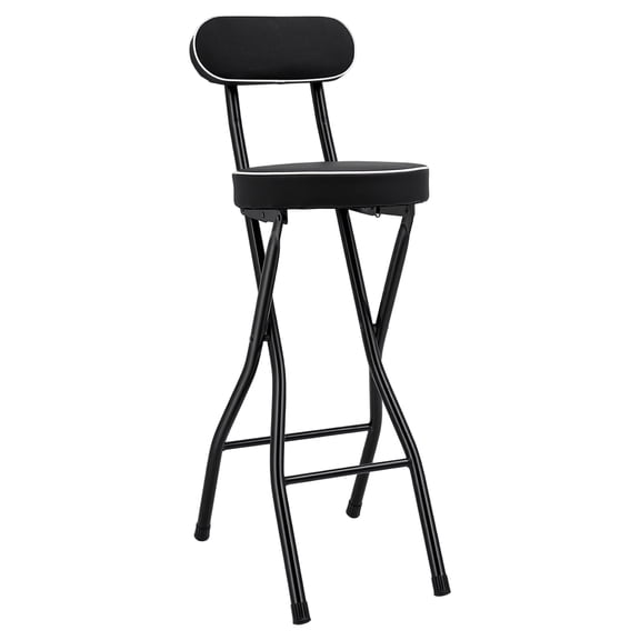 FOGGBET 2Pcs Counter Height Folding Bar Stools Chair W/Back,Leather Upholstered Barstools,27.56in Seat Height,Each Chair Load Capacity 275.58lbs,for Kitchen Island Guitar Cafe Shop Dining Room-Black