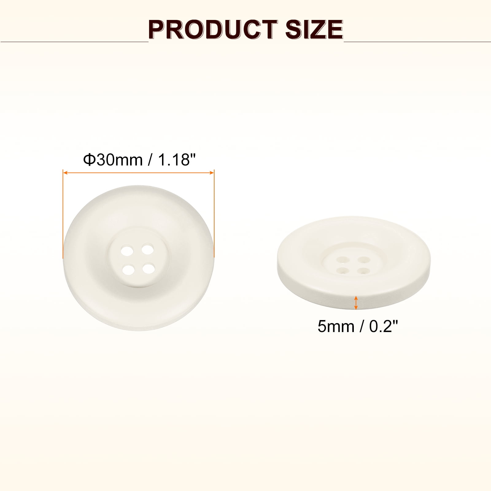 Uxcell 50pcs Sewing Button 30mm 4 Holes Resin Round Crafting Buttons, White