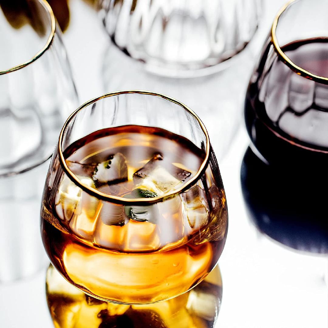 BENETI German Made Stemless Wine Glasses Set 4 | Premium 17oz Stemless Wine Glass | Crystal Glass Cups for Red & White Wine, Modern Durable Drinking