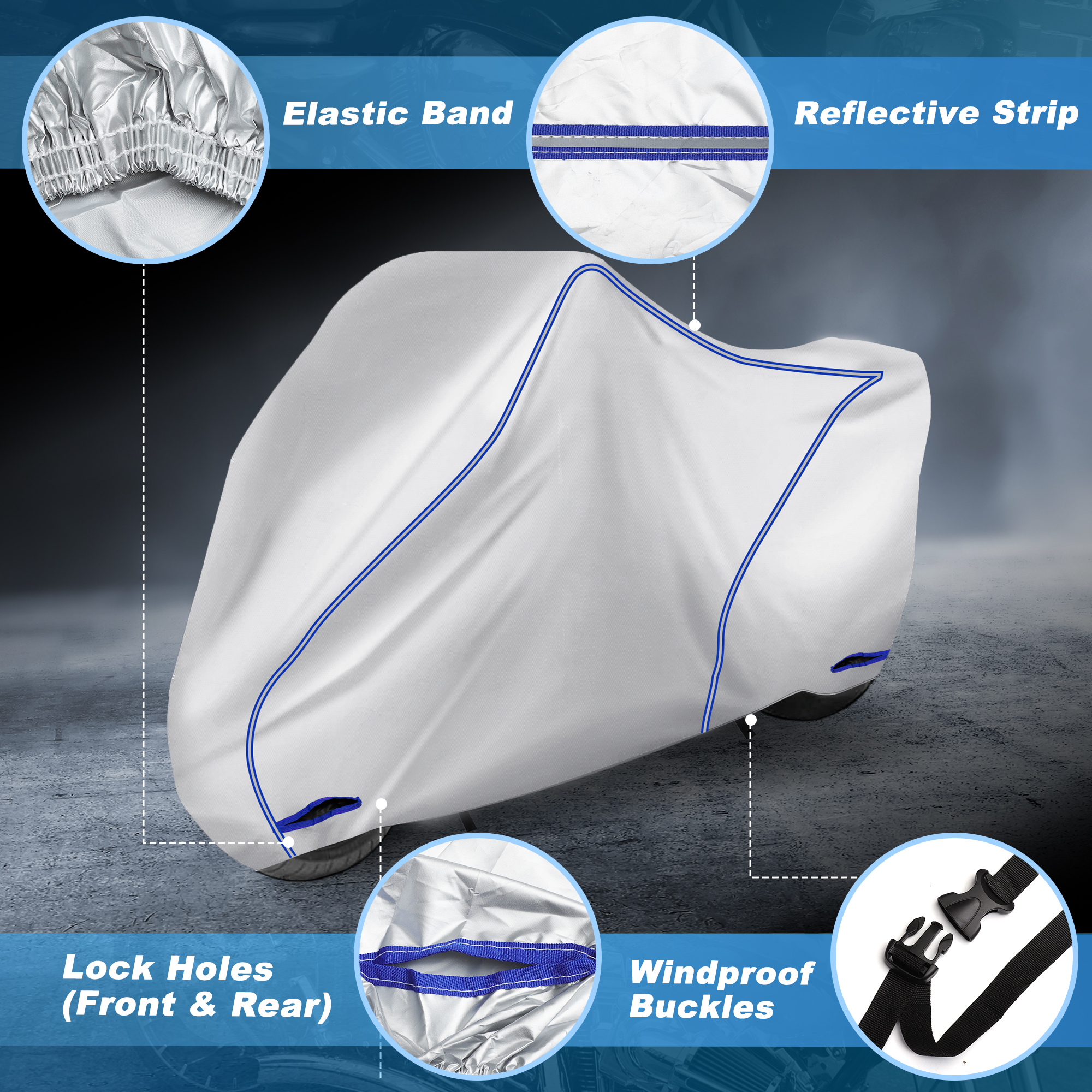 Universal Motorcycle Cover Rain Dust Protector Lightweight Fabric Waterproof Scooter Cover Motorbike Cover with Lock-Hole All Weather Protection  Fits Up to 245cm/96"