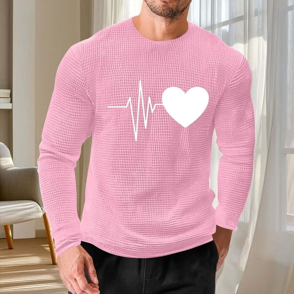 EchfiProm T shirts for Men Valentine Waffle Shirts Long Sleeve Graphic Summer Big and Tall Mens Tops Pink 4XL