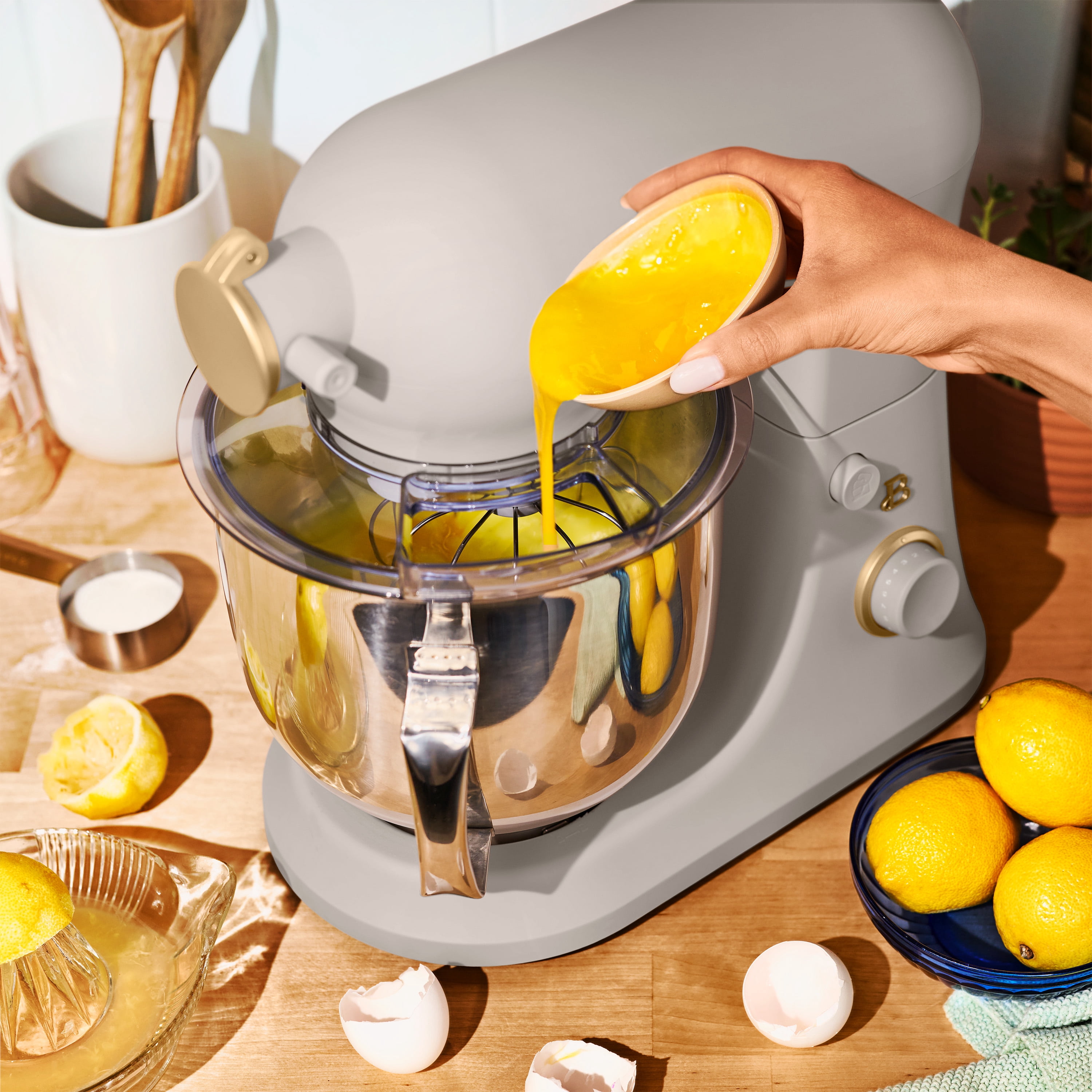 Beautiful 6 Qt Tilt-Head Stand Mixer with Dough Hook, Flat Beater, Balloon Whisk, Pastry Beater & Slicer/Shredder Set, Porcini Taupe by Drew Barrymore