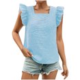 thumbnail image 2 of Shirts for Women Shirts for Women Women's Plaid Ruffled Short Sleeved Square Neck Pullover Fashionable Top Light Blue XL, 2 of 7