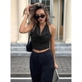 thumbnail image 4 of Women'S Striped Halter Tops Tie Backless Open Back Draped Front Crop Tank Top Black L, 4 of 10