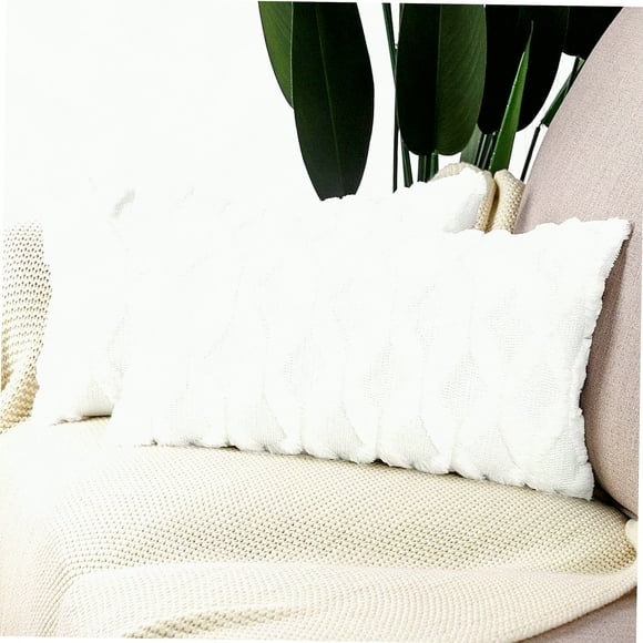 Luxury Plush Velvet Decorative Pillow Covers - Set of 2 Soft Short Wool Cushion Cases for Sofa & Bedroom, White Rectangular 12x20 inch Shell
