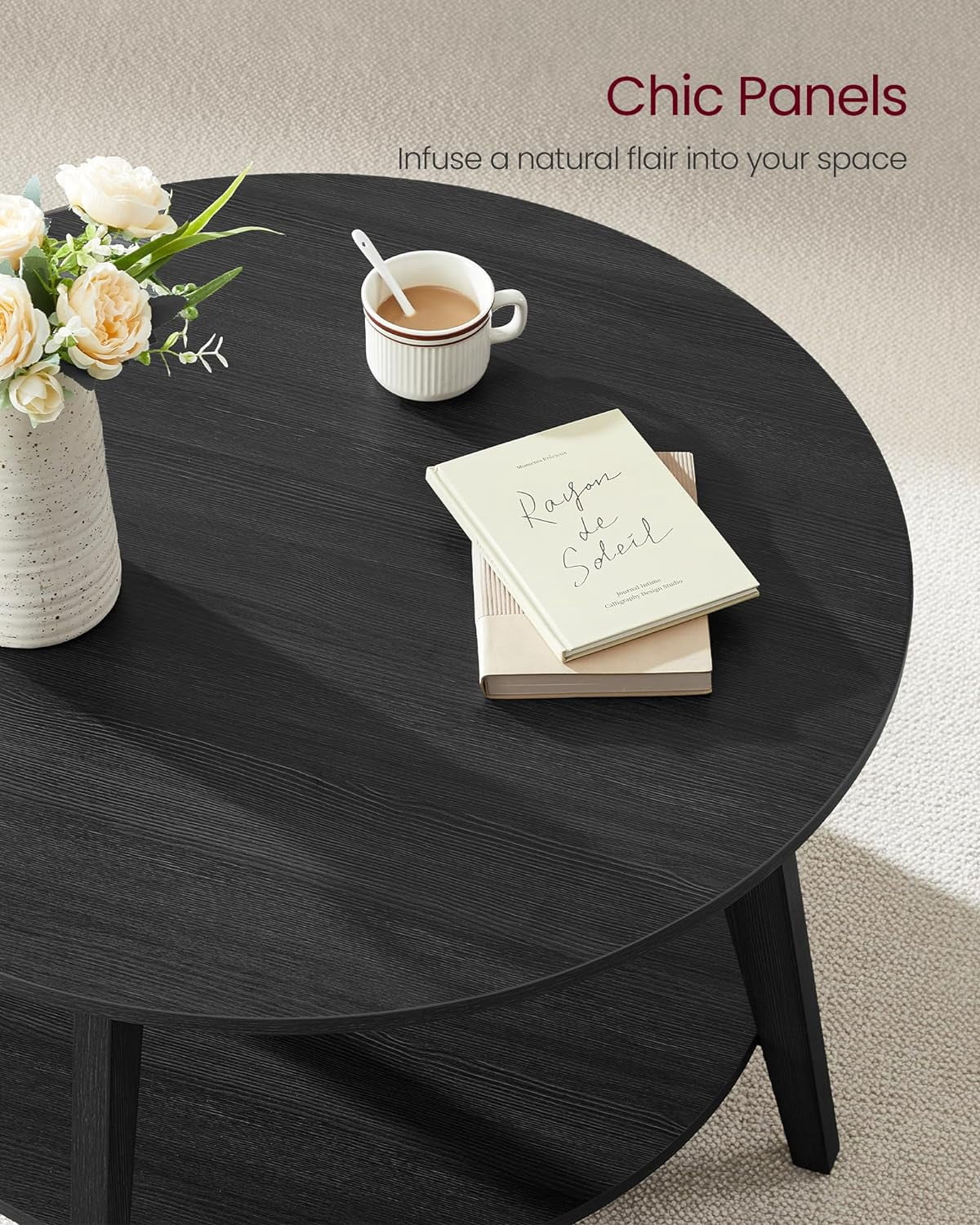 VASAGLE Round Coffee Table, 2 Tier Coffee Table with Storage, for Living Room, 31.5 x 17.7 Inches, Easy to Assemble, Charcoal Gray