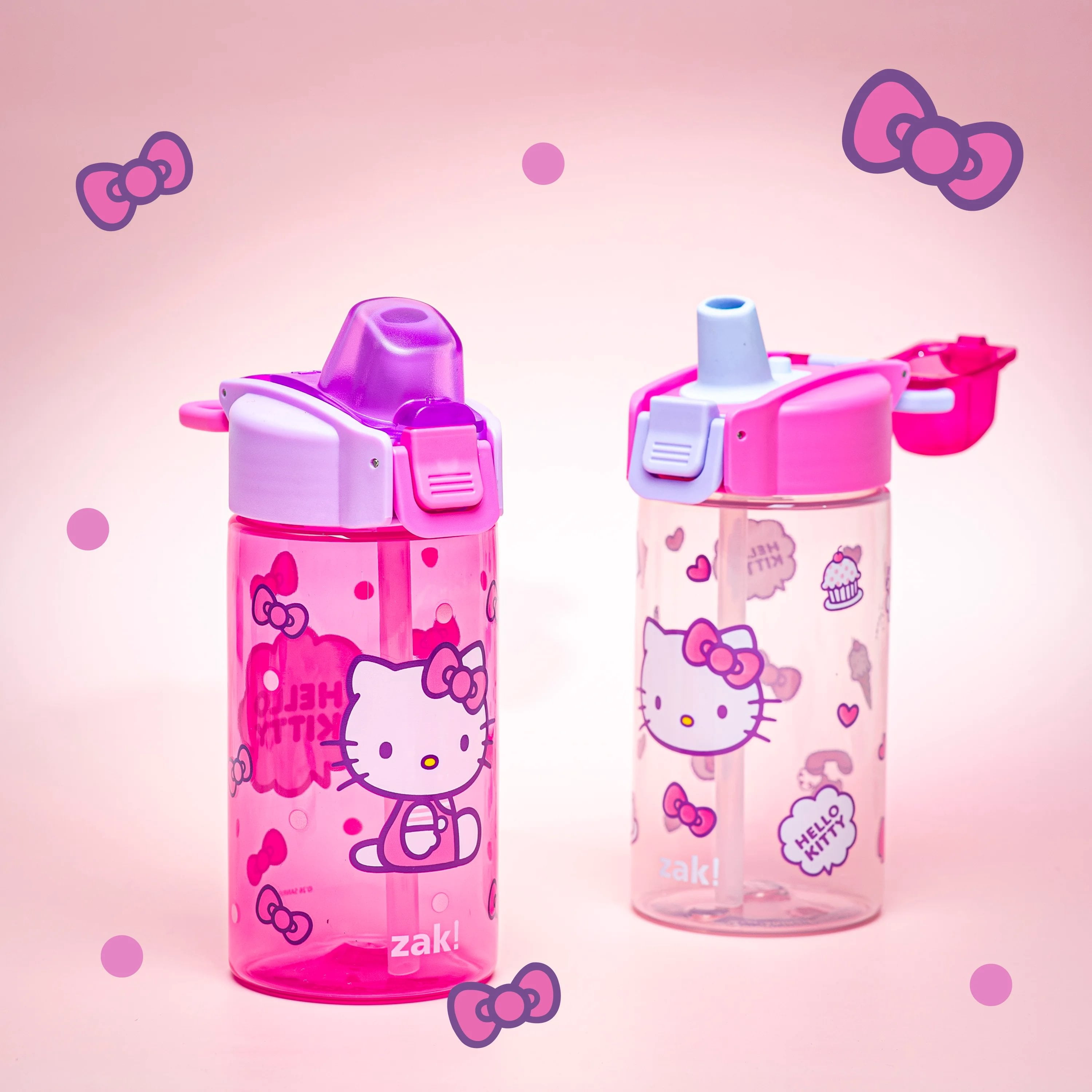 Zak Designs 16oz Hello Kitty Jubilation Durable Plastic Water Bottle, 2pk.