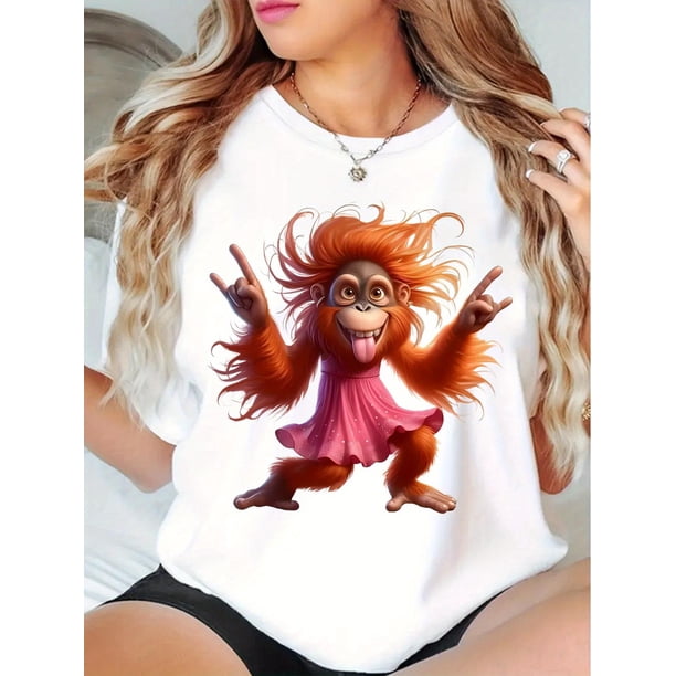 Un mono con vestido, un mono gracioso, travieso y juguetón. Soy el mejor. Digo que soy el más lindo. Regalos. Camiseta deportiva informal de cuello redondo para mujer, cómoda y moderna para todas las