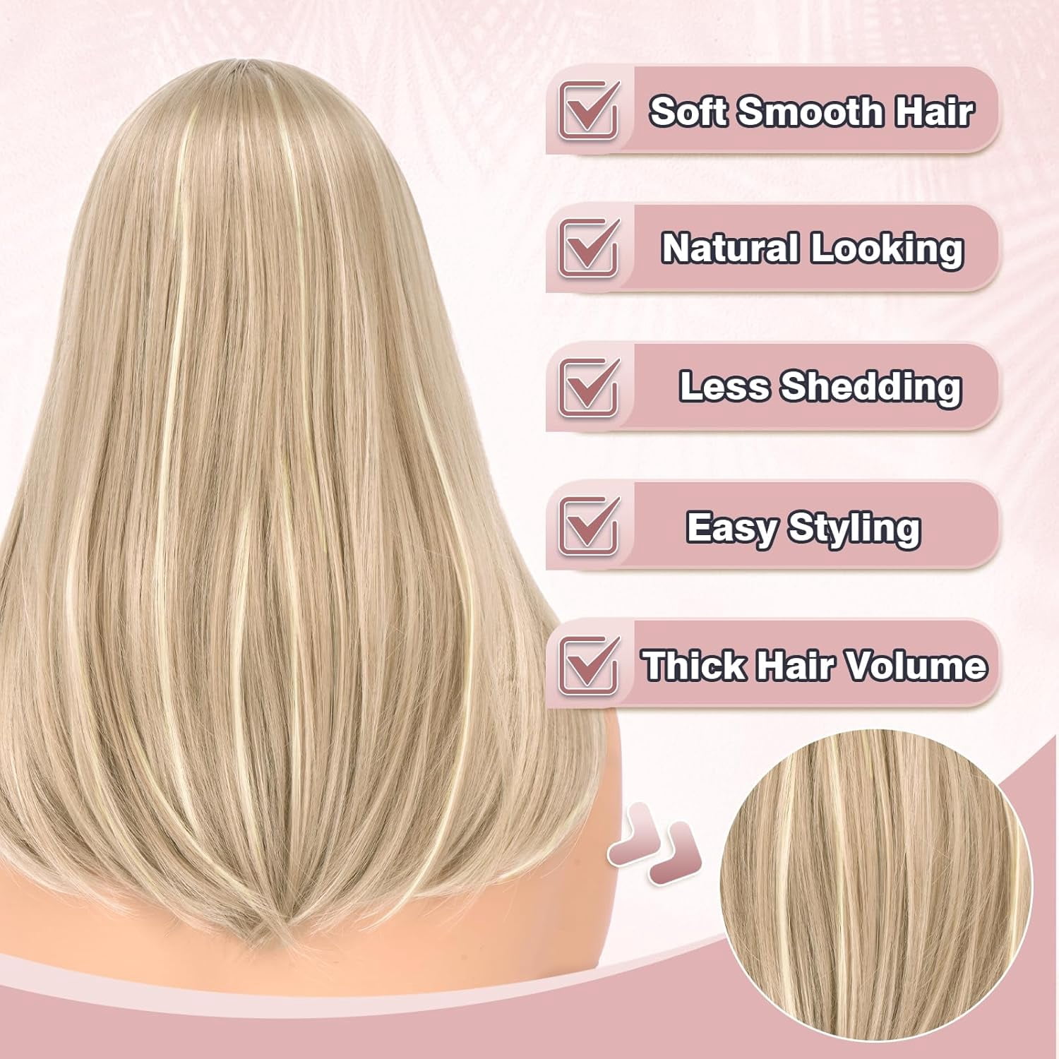 SUCS Blonde Bob Wigs with Bangs Shoulder Length Straight Natural Looking Synthetic Heat Resistant Medium Hair Wigs for Women Daily Party, 16 Inch Dirty Blonde