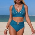 thumbnail image 5 of cocolona Womens Bikini Sets Fashion Solid Color V Neck Two Piece Bathing Suits Vacation Beach Sports Swimwear, 5 of 5