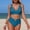 #220-Blue, variant on Women's Bikini Set Two Piece Swimsuit Modest Bathing Suit Petal Hollow V Neck Top Mid Rise Bottom