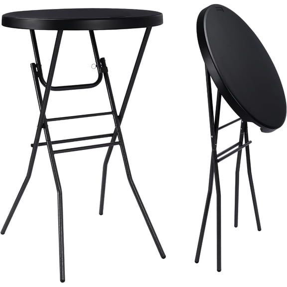 28in Portable Folding Bar Height Table, Compact Round High Top Plastic & Steel Bistro with Removable Legs, for Indoor Outdoor RV Patio Catering Parties Commercial Events