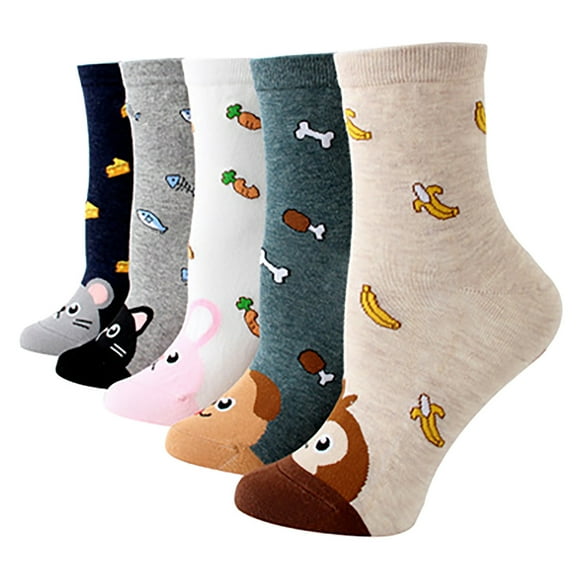 Women Socks Cotton 5Pair Women Casual Print Cotton Pattern Lady Socks Tube Comfortable Socks