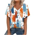 thumbnail image 2 of Womens Summer Tops 2025 V Neck Short Sleeve Shirts Trendy Dressy Casual Vacation Outfits Printed, Limited Time Under 10 Dollars SA-513, 2 of 6