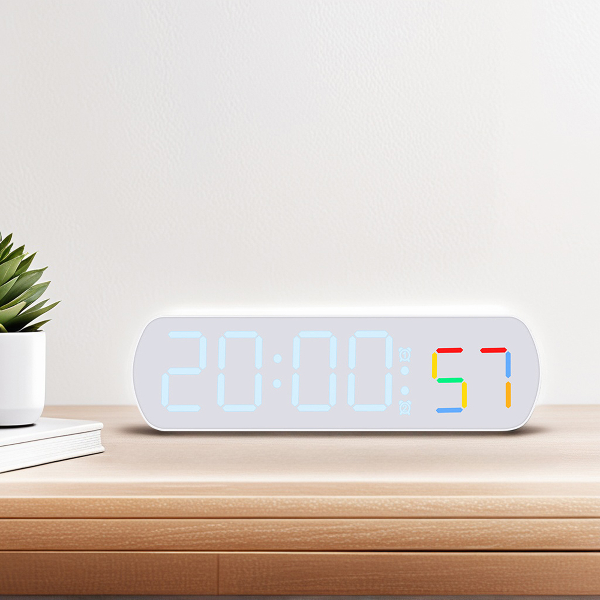 Unique Bargains Alarm Clock White Housing With Blue Light 6.5"L x 1.0"W x 1.8"H