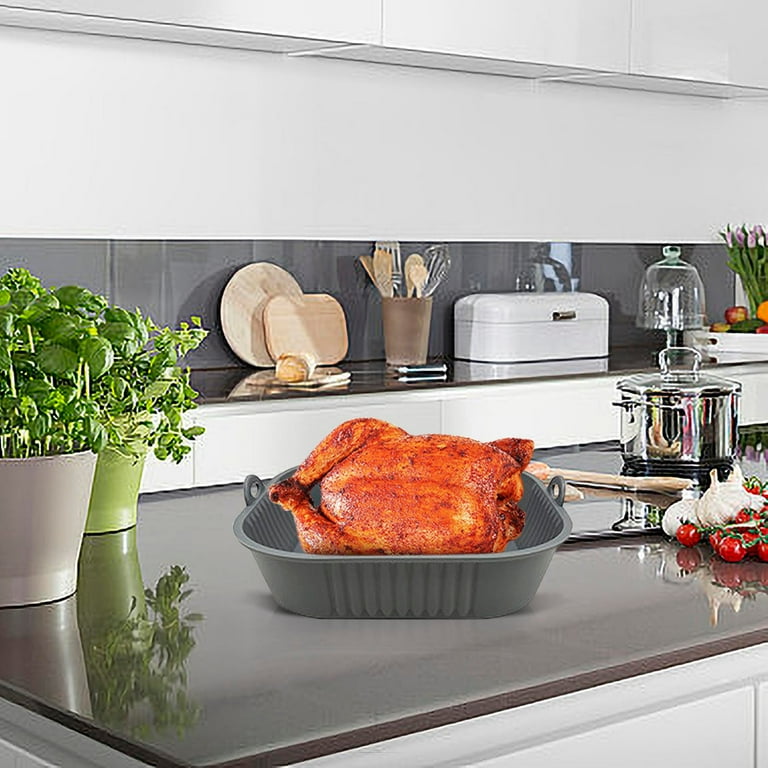 Air Fryer Silicone Liner 2 Pack – 8 Inch, Foldable, Non-Stick, For 4-7 Qt Air Fryers, Orange & Gray