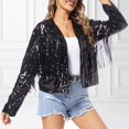 thumbnail image 4 of XFLWAM Women's Tassel Sequin Jacket Long Sleeve Fringe Denim Jacket Lapel Collar Coat Casual Solid Color Tops S, 4 of 4