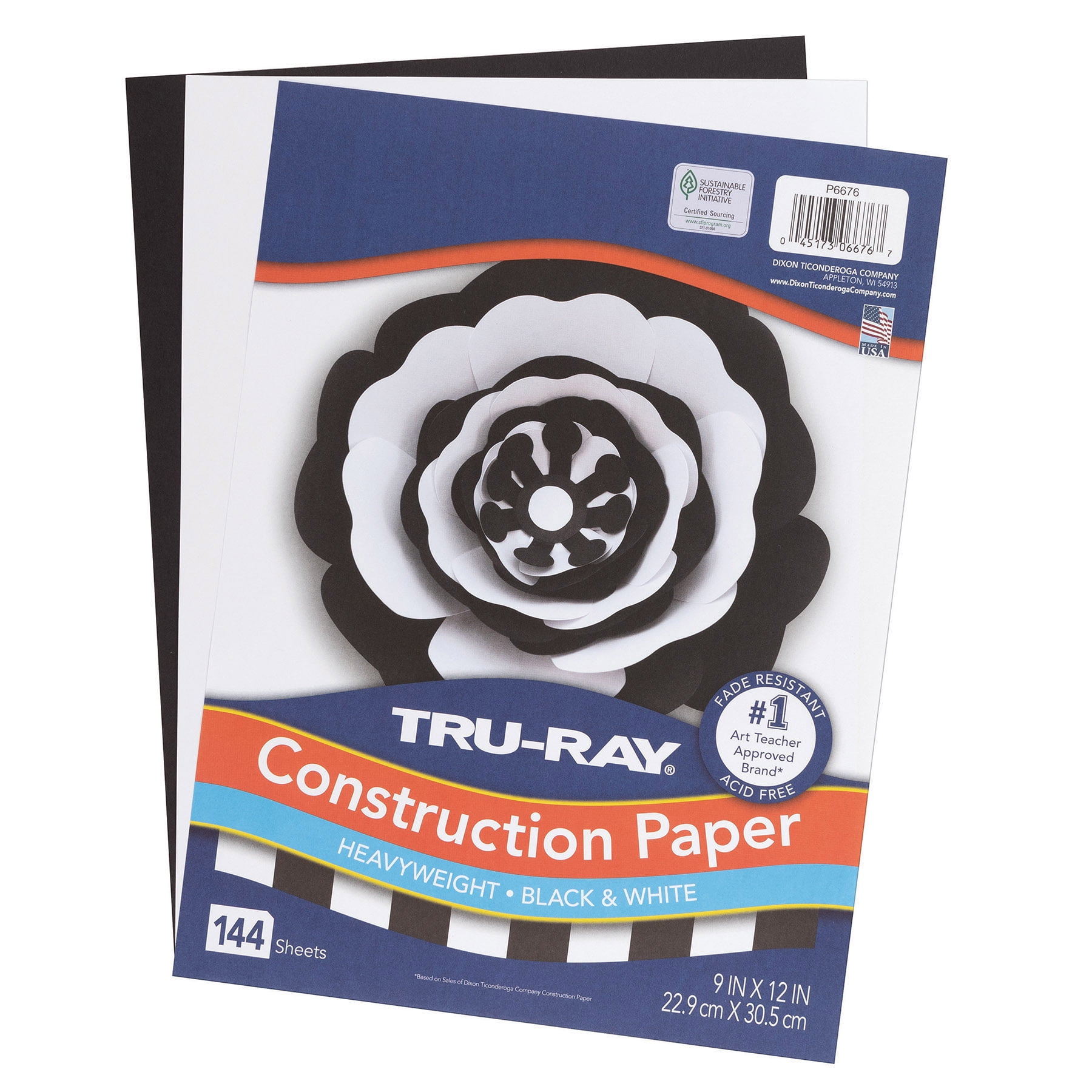 Tru-Ray Premium Construction Paper, Heavyweight, Black & White, 9" x 12", 144 Sheets Per Pack, 5 Packs