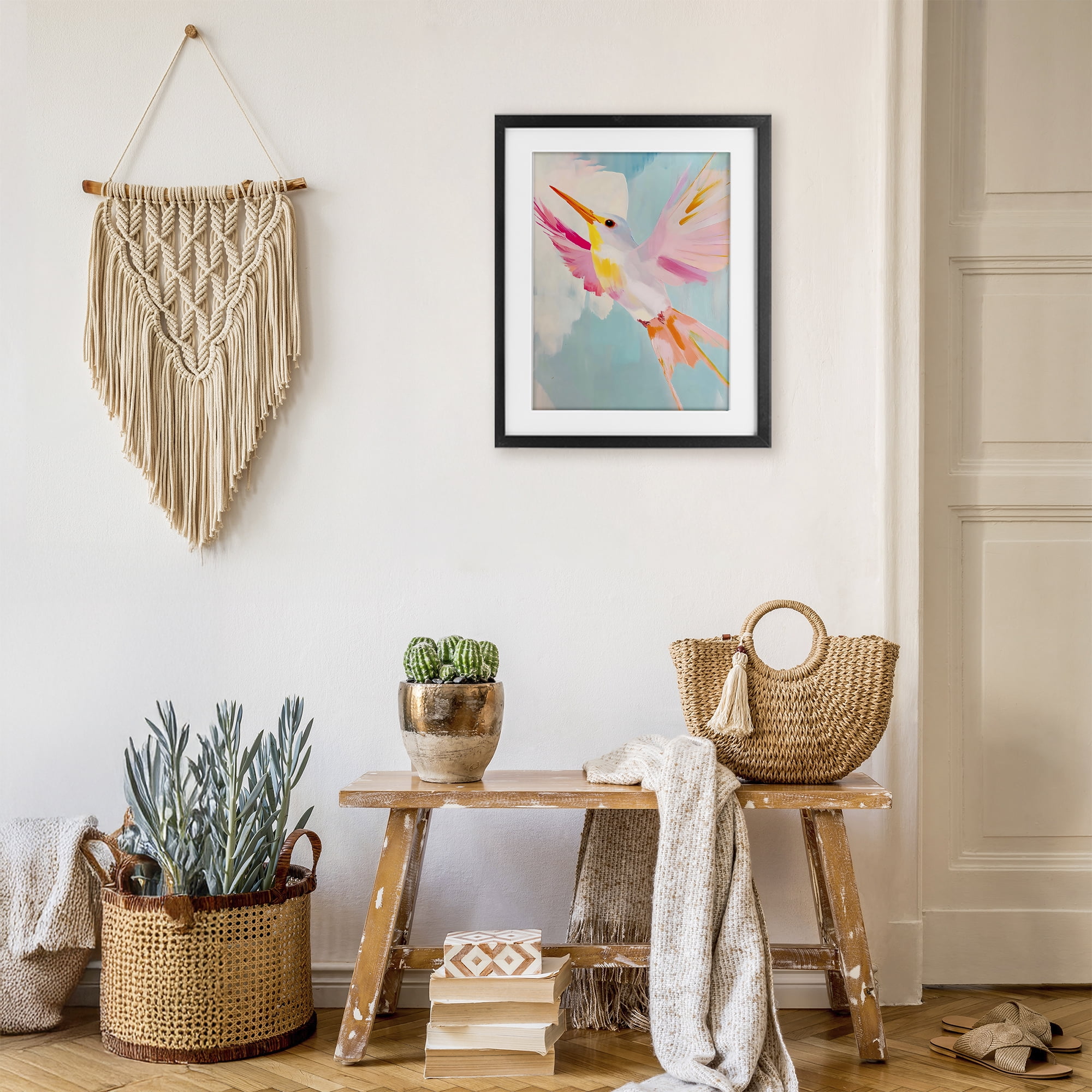 Stupell Industries Pastel Hummingbird Soaring Black Framed Print Under Glass, design by The Prints Vibe