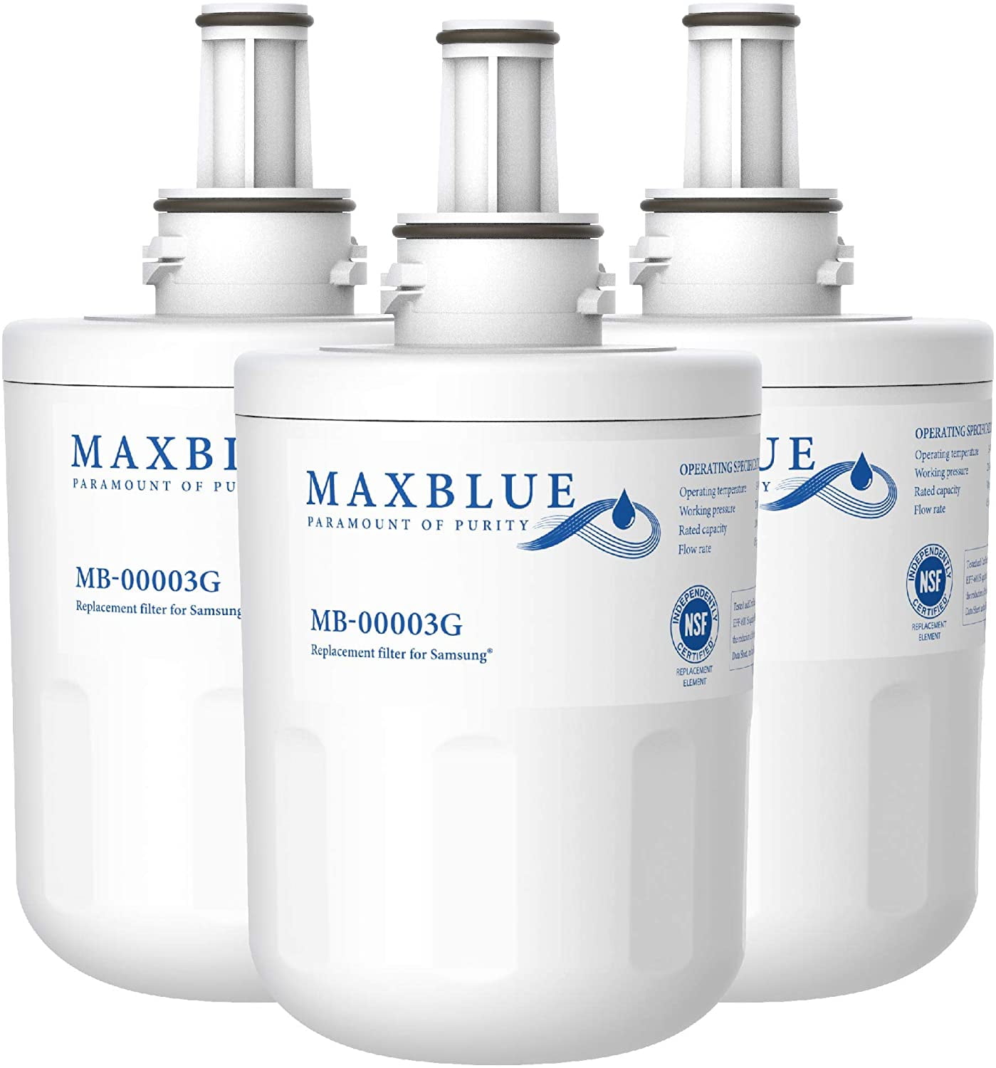 3 Pack MaxBlue Water Filter Replacement for Samsung RFG237AABP Refrigerator 