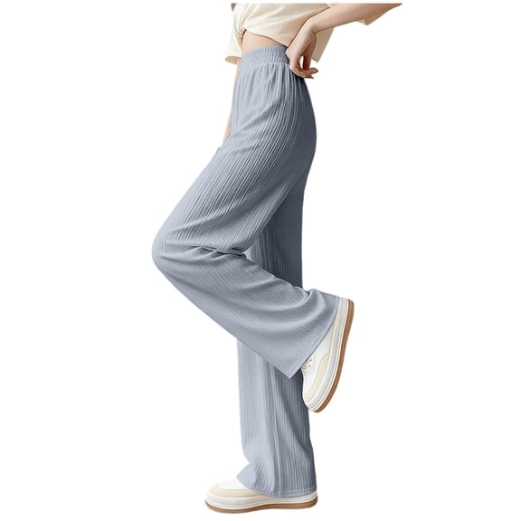 VEKDONE Women's Wide Leg Pants High Waisted Pleated Trousers Elastic Waist Loose Fit Slacks Summer Solid Color Lightweight Bottoms Gray M
