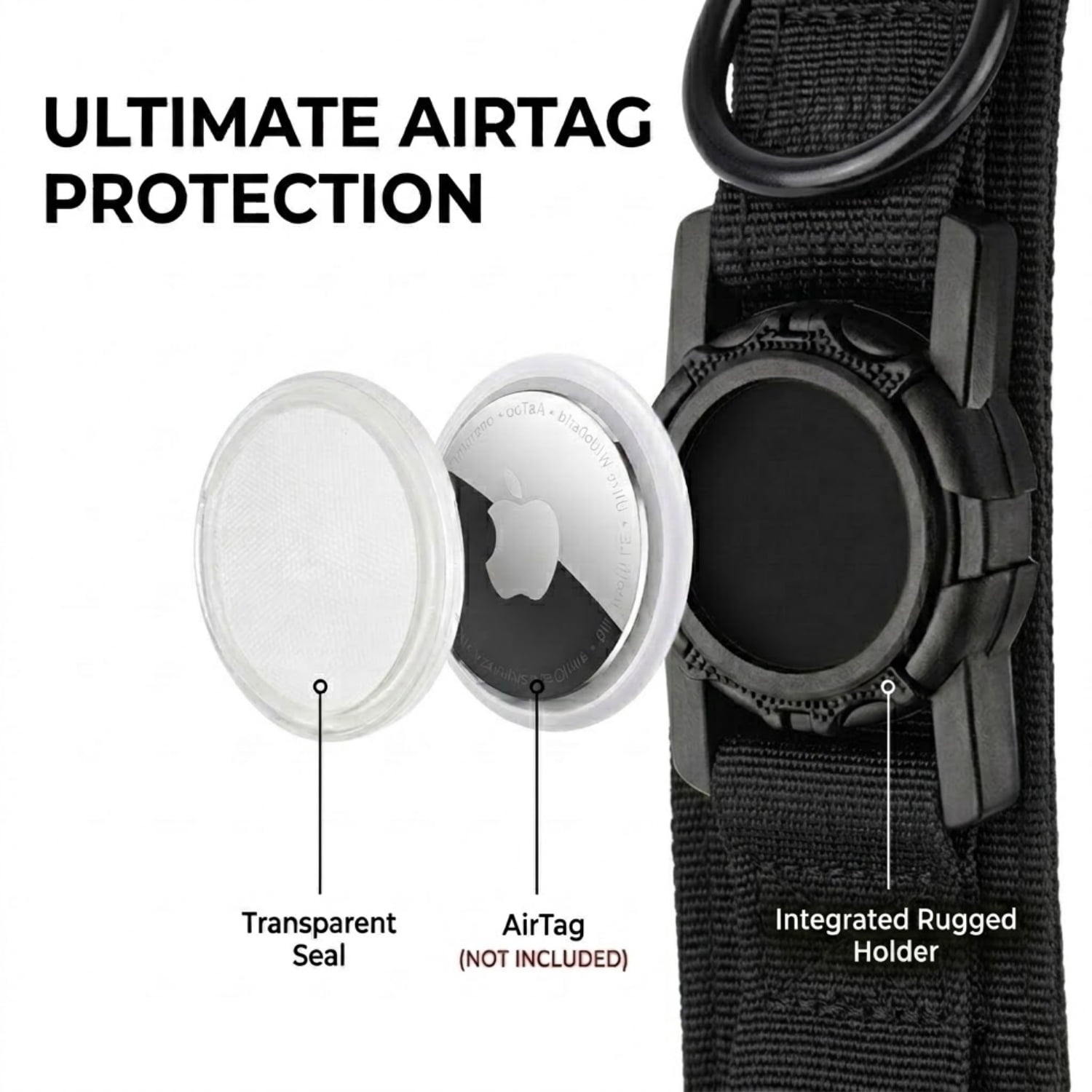 WAAYEEPAL Heavy Duty Tactical AirTag Dog Collar & Leash Set, Adjustable AirTag Holder Collar for Medium Large Dogs, AirTag Not Included