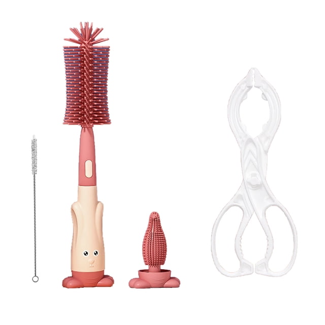 Cepillo De Silicona Para Biberones - Juego De Cepillos De Limpieza Para Biberones Con Clip Para Biberones Silicona De Grado Alimenticio Segura Sin Olor Herramienta De Limpieza Respetuosa(RED)