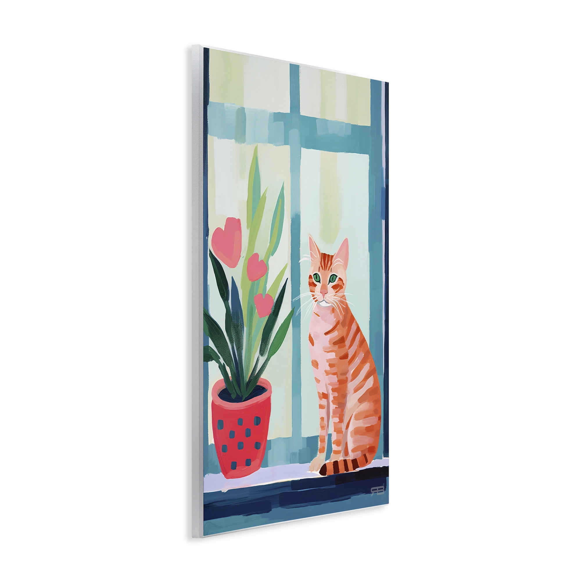 Stupell Industries Cat & Tulips in Windowsill Animals & Insects Painting Unframed Art Print Wall Art, 10 x 15