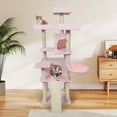 thumbnail image 2 of Costway 65" Tall Multi-level Cat Tree with 3 Upholstered Top Perch 2 Cat Condos Cat Basket Pink, 2 of 10