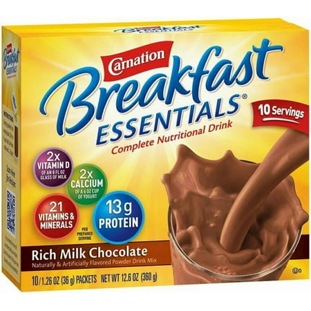 Carnation Breakfast Essentials Complete Nutritional Drink, Rich Milk Chocolate, 36 gram Individual Packet, 60 Count