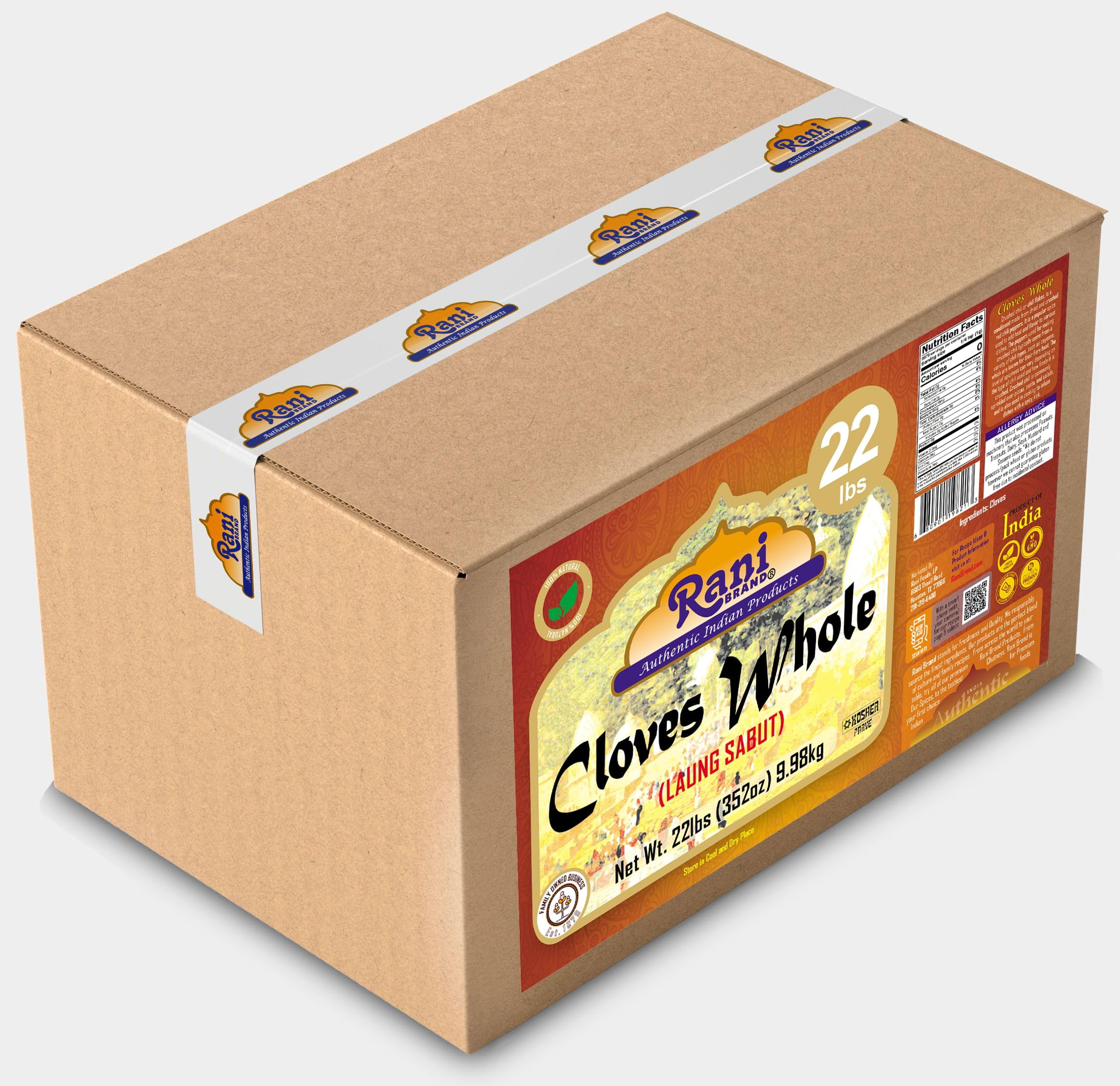 Rani Cloves Whole (Laung) 352oz (22lbs) 9.98kg, Bulk Box, Great for Food, Tea, Pomander Balls and Potpourri, Hand Selected, Spice ~ All Natural | NON-GMO | Vegan | Gluten Friendly | Indian Origin