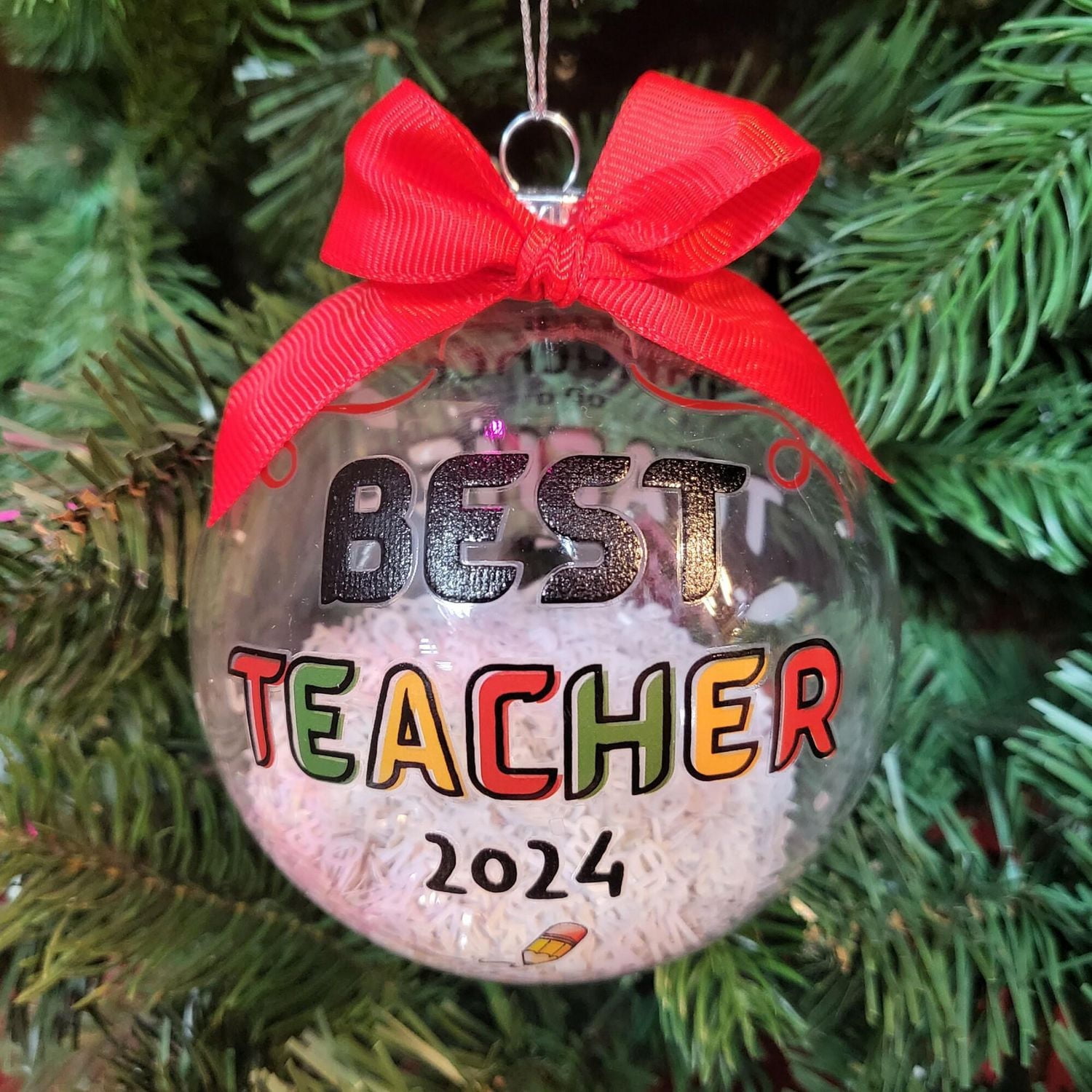 "Best Teacher" Collectible Christmas Glass Ball Ornament, 4 in, Holiday Time, "Best Teacher" Collectible Glass Ball Ornament