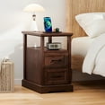 thumbnail image 4 of Hommpa 2 Drawers End Tables With Charging Station For Living Room, Farmhouse Narrow Sofa Side Table For Small Spaces, Nightstand Bedside Table with Storage For Bedroom, Brown, 4 of 11