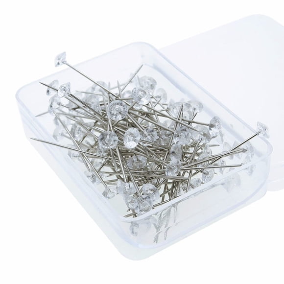 RuiLing 1-Box (100pcs) Clear Acrylic Straight Pins, Clear Corsages Pins,Crystal Floral Bouquet Pins Diamante Head Pins for DIY Wedding Decoration Flowers Pins Corsages Pins 8x50mm