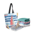 thumbnail image 2 of FORMRS Womens Canvas Tote Bag with Zipper Inner Pocket Shoulder Handbag, Red Sailboats, 2 of 7