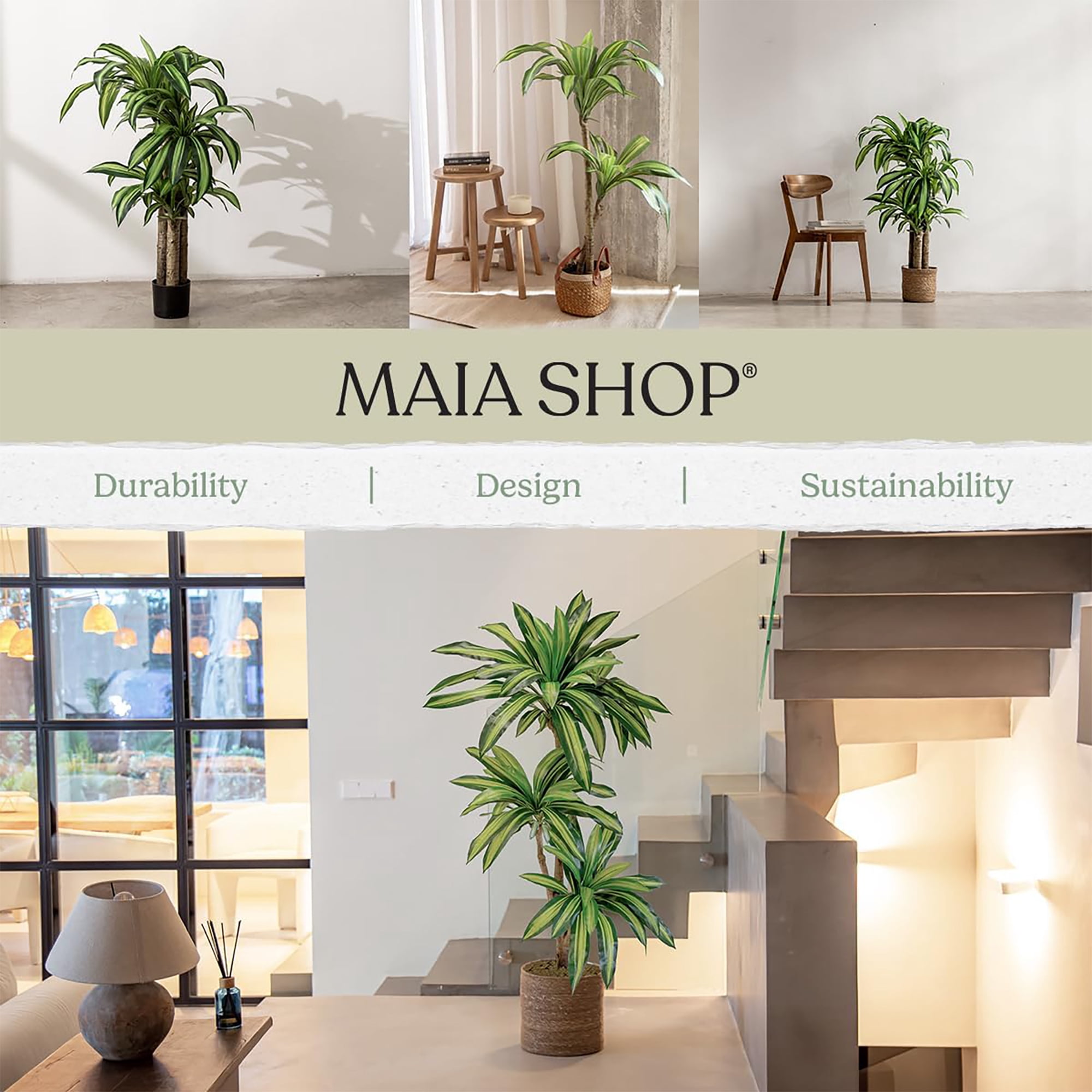 Maia Shop 3.5ft Dracaena Artificial Plant, Fake Plants for Home Decor