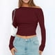 thumbnail image 2 of Top corto de manga larga con hombros descubiertos para mujer - Camiseta ajustada con cuello barco - Ropa informal para salir - S-L, 2 of 4