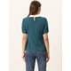 thumbnail image 4 of Blusa De Manga Corta Con Cuello Peter Pan En Contraste Vintage Para Mujer Lago Azul S, 4 of 5